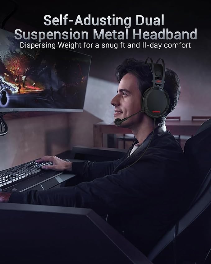 NUBWO Gaming headsets PS4 N7 Stereo Xbox Headset Wired PC Gaming Headphones with Noise Canceling Mic Over Ear Gaming Headphones for PC/MAC/PS4/PS5/NS/Xbox 1 (Adapter Not Included) -Red
