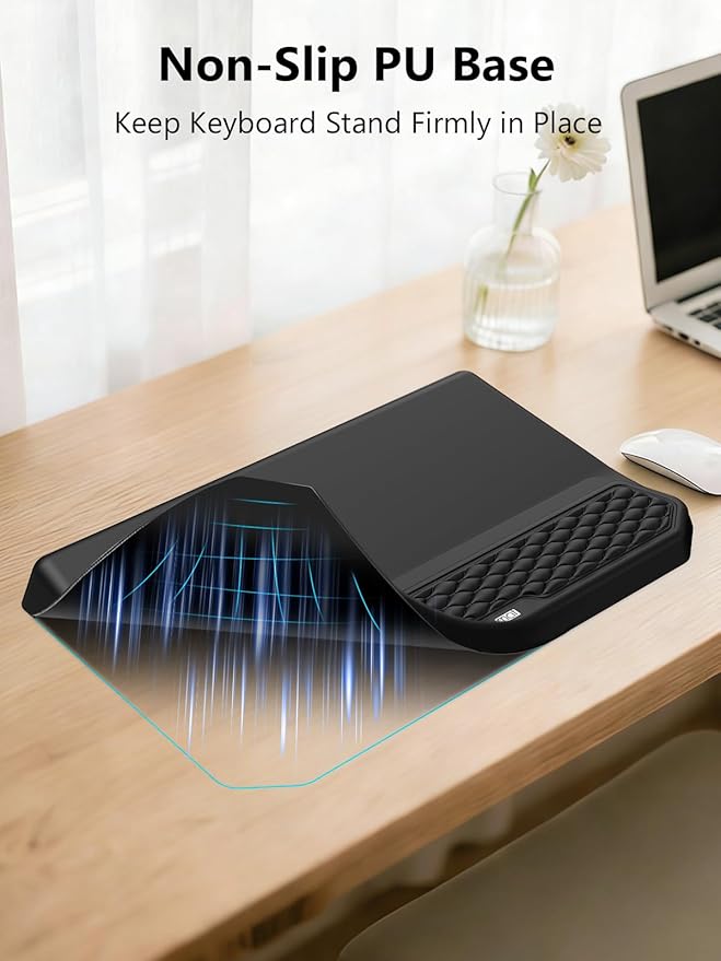 2-in-1 Ergonomic Keyboard Stand with Wrist Rest Comfy Keyboard Riser Holder with Massage Design Black