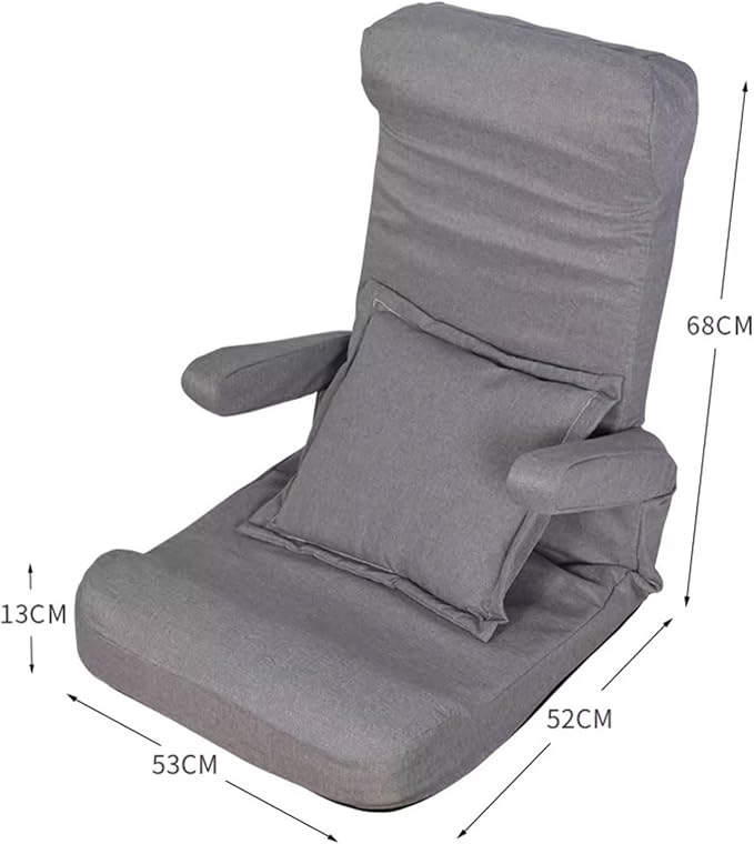 Floor Gaming Chair Filled with High-Density Sponge Folding Lazy Sofa Sleeper Bed with 1 Pillow Backrest with 42-Level Angle Adjustment for Living Room Bedroom(Gray)