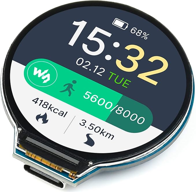 waveshare RP2040 MCU Board Based on Raspberry Pi RP2040 Onboard 1.28inch Round LCD 240x240 Pixels 65K RGB Colors IPS LCD DisplayAccelerometer and Gyroscope Sensor Dual-Core Arm Cortex M0+ Processor