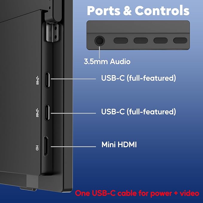 17.3 Wireless Portable Monitor with Built‑in 8000mAh Battery 4H AirPlay &amp Miracast 2.5K QHD 2560x1400 IPS Matte HDR 125% sRGB 500 Nits VESA Auto Rotation for Phone/Tablet USB‑C &amp Mini