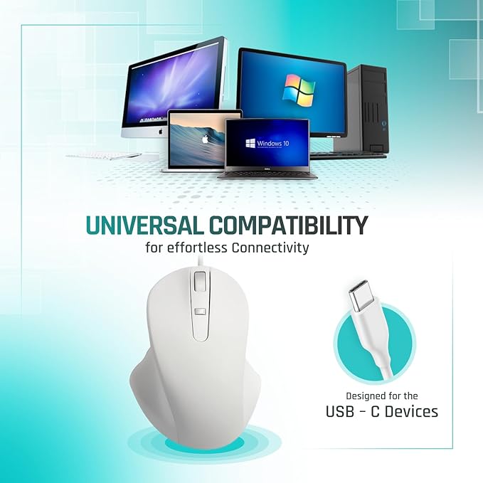 Matias Premium Wired USB-C PBT Computer Mouse - High Precision Ergonomic Design - Left Right Hand Use - Home and Office Use - Compatible for PC MacBook Chromebook Laptop Desktop - (White)