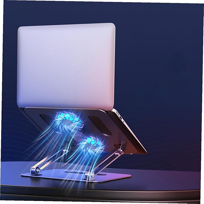 Adjustable Height Laptop Cooling Pad with Dual Fans Aluminum Alloy Ventilated Cooler Stand for Gaming and Office Use Silver