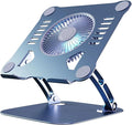 Laptop Cooler Cooling Pad Stand - Slim Ergonimic Laptop Stand for Desk 3 Speed Cooling Fan Adjustable Height Laptop Cooling Stand for MacBook 11-15.6 Inch Blue &amp Gray