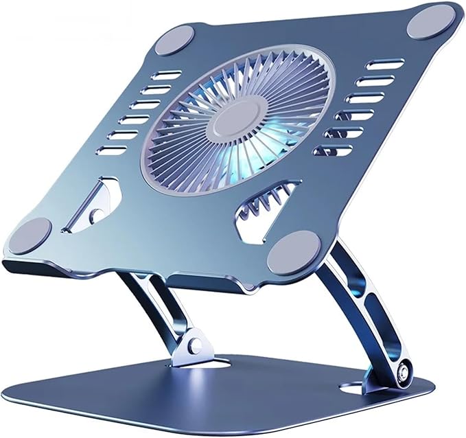 Laptop Cooler Cooling Pad Stand - Slim Ergonimic Laptop Stand for Desk 3 Speed Cooling Fan Adjustable Height Laptop Cooling Stand for MacBook 11-15.6 Inch Blue &amp Gray