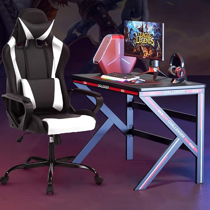 Modern Gaming Chair Ergonomic High Back PU Leather Office Chair with Lumbar Support White