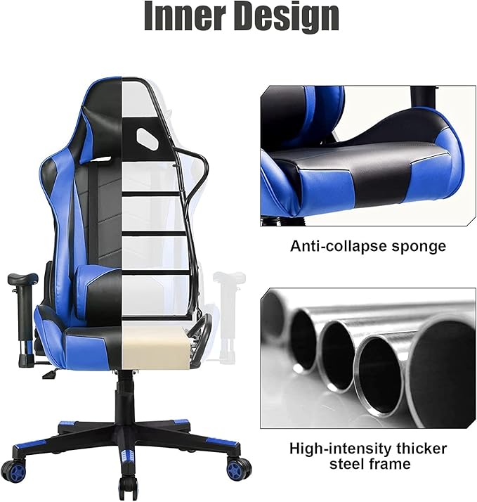 WANYE Gaming Chair Full 360 Degrees Rotatable Ergonomic Chair with Removable Cushions Height Adjustable Multiple Colour Blue