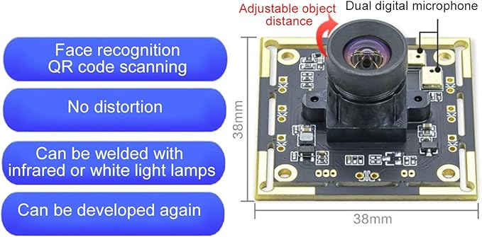 Eujgoov 2MP HD USB Camera Module Mic Manual Focusing 1080p 100° Wide Angle UVC Compatible with