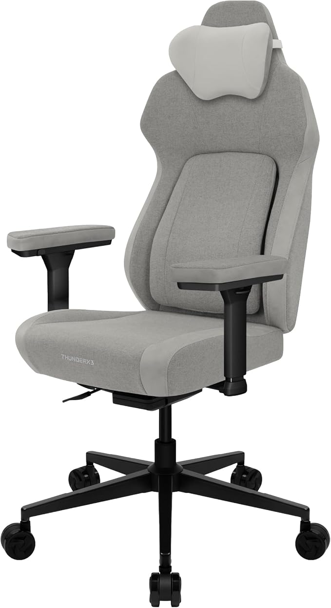 ThunderX3 CORE Smart LOFT Gaming Chair Light Grey – Ergonomic Office Chair Automatic Lumbar Support Synchronised Mechanism 3D Armrests Fabric Cover for Users up to 125kg 155-190cm
