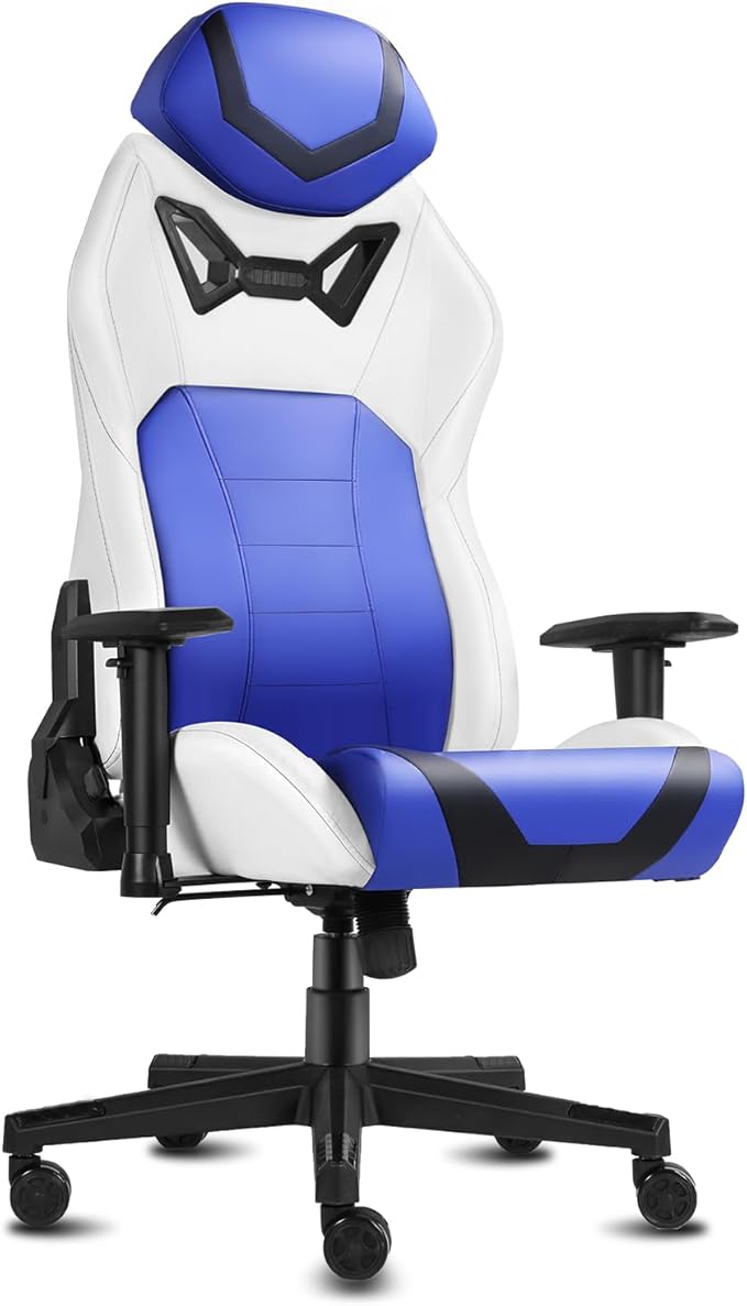 Modern-Depo Ergonomic Gaming Chairs for Adults with High-Density Memory Foam | Swivel Comfortable Office Chair Big and Tall Video Game Chair High Back Computer Chair for Home Office Blue White