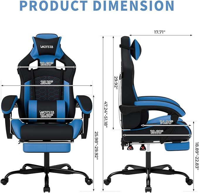 Gaming Chair with Footrest Gaming Chairs PVC Leather Ergonomic Office Gamer Chair Headrest Lumbar Support Racing Style Video Gaming Chair for Office (Black Blue)