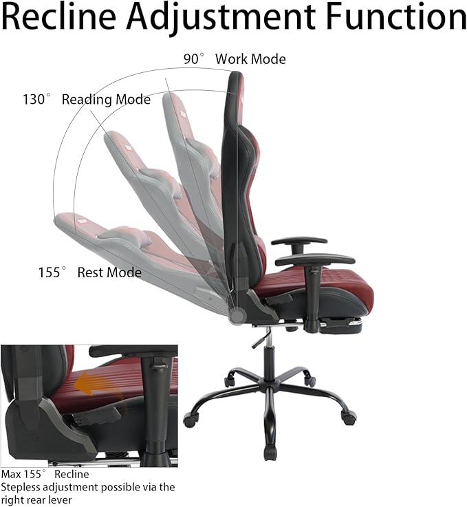 Video Game Chair with Footrest Ergonomic Comfortable Gaming Office Chair Height-Adjustable with a 360° Swivel Base and Headrest(1002-Red)