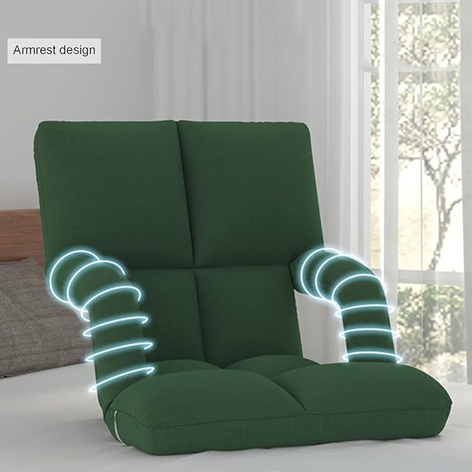 Floor Chair Back Support Folding Sofa Adjustable Positions Padded Lazy Sofa Breathable Floor Gaming Chair for Reading Meditating(Green-A)