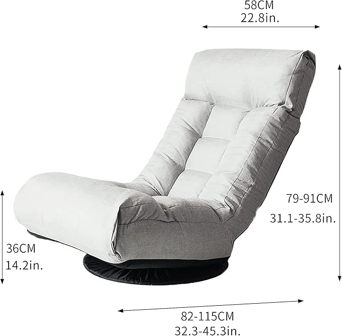 Henf Floor Gaming Chair with footrest 360 Degree Swivel Sofa Reclining Chair Lazy Sofa Tatami Leisure Sofa Adjustable 3-Position Floor Chair Folding Sofa Lounger Beige