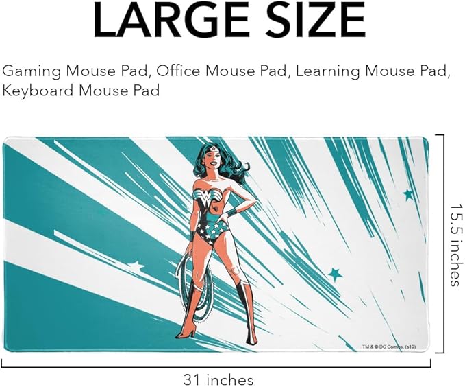 Wonder Woman Flashing Lights Large Gaming Mouse Pad Desk Mat with Stitched Edges Non-Slip Base for Gamer Home and Office 31.5 x 15.7
