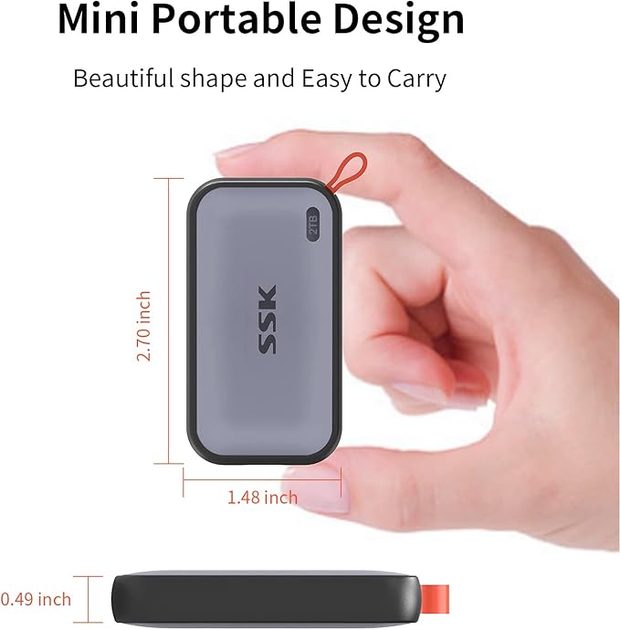 SSK Portable SSD 2TB External Solid State Drives up to 1050MB/s USB C SSD External Hard Drive USB 3.2 Gen2 for iPhone 15/Pro Windows Mac Android Phones and Tablets