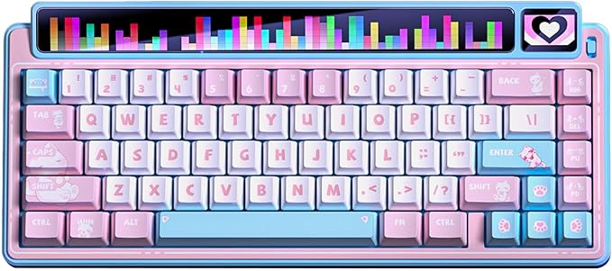 x Aula AMG65 Mechanical Gaming Keyboard w/Dual Screen 65% Wireless Small Custom Keyboard RGBBluetooth/2.4G/Wired Rapid Trigger Hot Swappable for Windows Laptop PC Mac - Pink/Blue