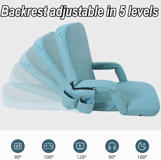Gaming Chair Floor Made of Cotton and Linen High-Density Sponge Filling Floor Seat Indoor Chaise Lounge with 5 Adjustable Positions Wide Armrest Design(Brown90 * 55 * 8CM)