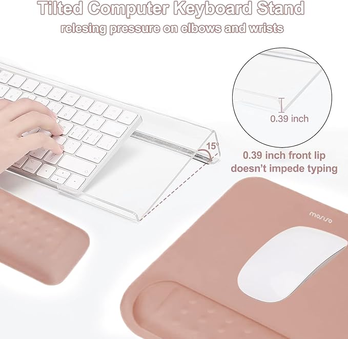 MOSISO Computer Keyboard Stand&ampWrist Rest Support for Keyboard &ampMouse Pad Set Ergonomic Massage Wrist Rest Set Easy Typing Working Acrylic Clear Stand for Office Home Mocha