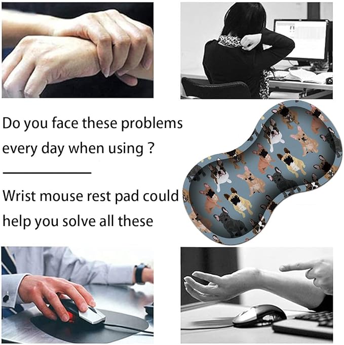 Keyboard Wrist Rest Pad + Square Mouse Pad + Wrist Rest Support Pad + Coaster Ergonomic Memory Wrist Rest Support 4-Piece Combo Set for Gaming and Office French Bulldogs