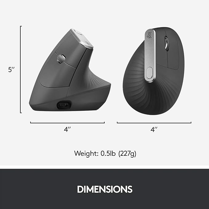 Logitech MX Vertical Wireless Mouse – Ergonomic Design Reduces Muscle Strain Move Content Between 3 Windows and Apple Computers Rechargeable Graphite