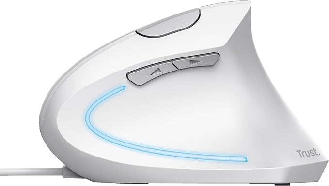 Trust Verto Wired Ergonomic Mouse Vertical Mouse with LED Illumination Reduces Arm Strain 1000-1600 DPI 6 Buttons for Right Hand Users 1.5m USB Cable Computer Mouse for PC Laptop. Mac - White