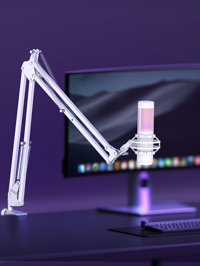 InnoGear Boom Arm Microphone Mic Stand for Blue Yeti HyperX QuadCast SoloCast Snowball Fifine Shure SM7B and Other Mic White