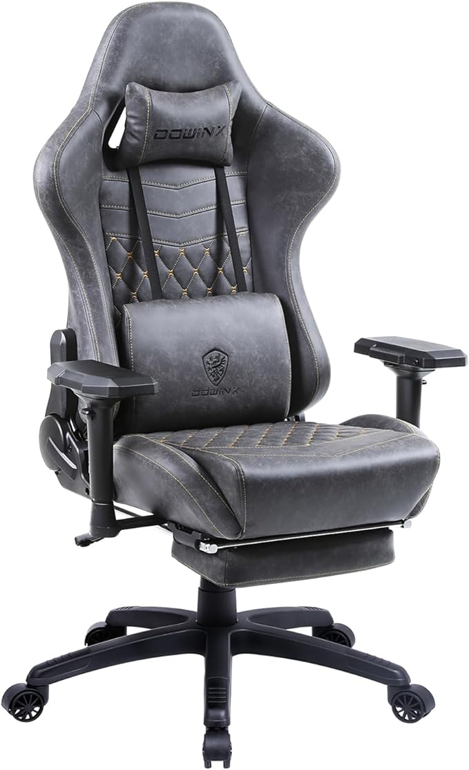 Dowinx Gaming Chair Big and Tall Video Game Chairs with Footrest PC Gamer Chairs for Adults - Padded High Back Ergonomic Reclining Silla Gamer 4D Armrest 400LBS Grey