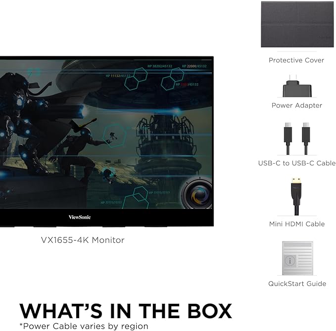 ViewSonic VX1655-4K 15.6 Inch 4K UHD Portable LED IPS Monitor with 2 Way Powered 60W USB C Mini HDMI Dual Speakers and Built-in Stand with Tripod Mount