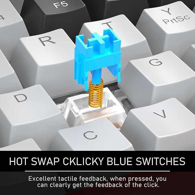 Camiysn 60% Mechanical Gaming KeyboardMixed Color Keycaps Gaming Keyboard with Clicky Blue Switches Detachable Type-C Cable Mini Keyboard with Blue LED Light for/PC/Laptop