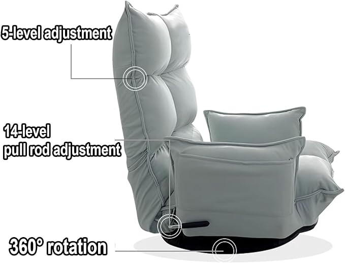 Lazy Sofa Bed Chassis Can Rotate Freely 360 Degrees No Assembly Required Floor Chair with Back Support Adjustable in 5 Levels Can Bear 150kg Floor Seat(Green)