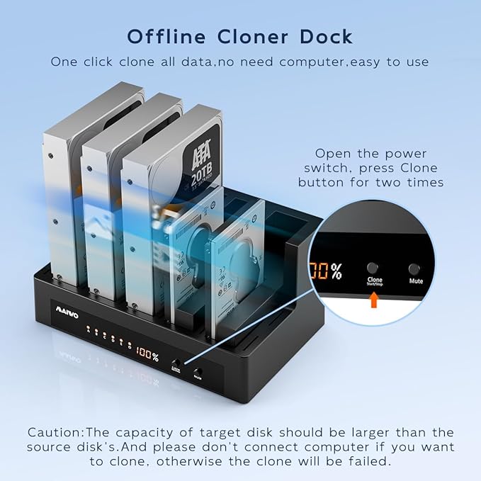 MAIWO 5 Bay External Hard Drive Docking Station for 2.5'' 3.5'' SATA HDD/SSD USB3.0 HDD Dock with Offline Clone 5 Bay Hard Drive Cloner Duplicator 110TB Capacity Expansion