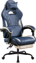 Gaming Chair with Footrest and Massage Lumbar Support Ergonomic Computer Gamer Chair Office Video Game Chairs (Blue)