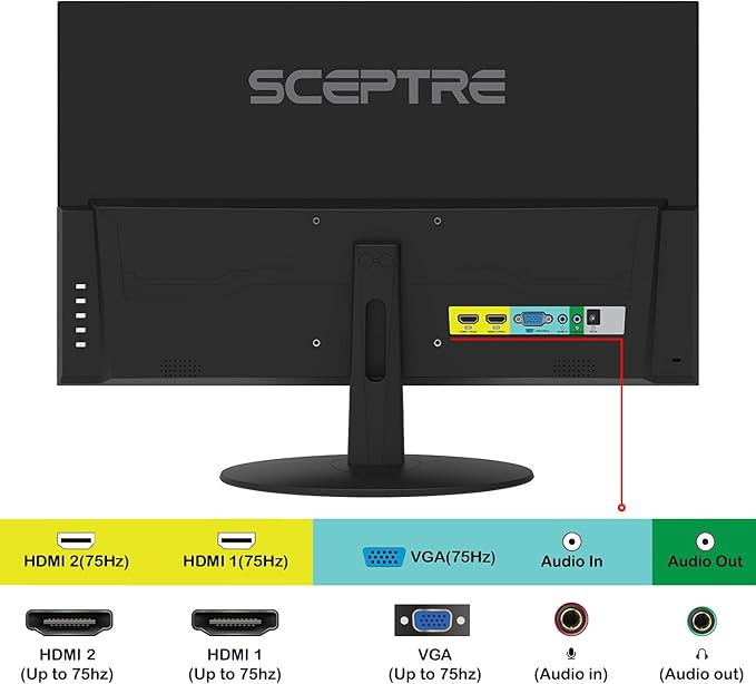 Sceptre IPS 24-Inch Computer LED Monitor 1920x1080 1080p HDMI VGA up to 75Hz 300 Lux Build-in Speakers 2021 Black (E249W-FPT)