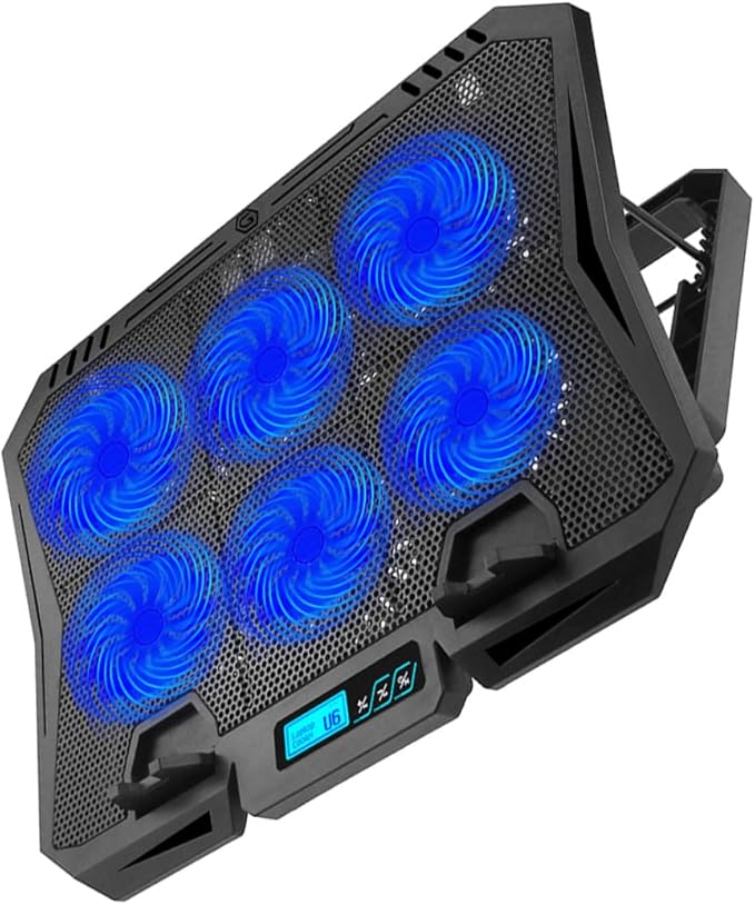 Kichvoe Laptop Cooling Pad with 6 Fans 15.6-inch Quiet Air Cooler Stand Adjustable Speed Blue Led USB Powered Cooling Stand for Gaming and Office Laptops