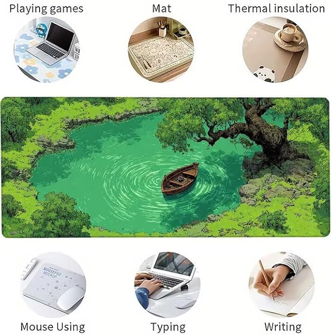 Mouse Pad XXL Boat River Gaming Mousepad 27.5x11.8x0.12 inch Mousepad with Stitched Edgeswith Non-Slip Rubber Base Improved Precision and Speed Waterproof Protector Desk Accessories Gifts L-S691