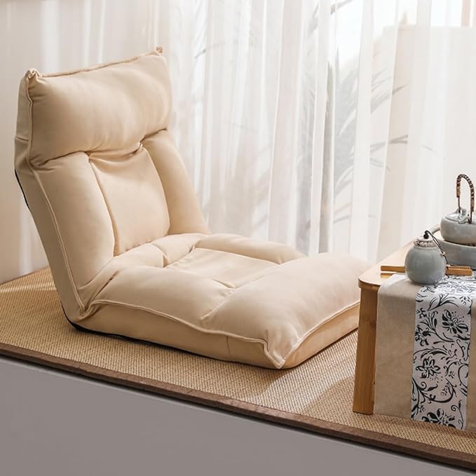 Floor Chairs for Adults Floor Gaming Chair with Back Support 5 Adjustable Position Sponge Padding Floor Seating Lounge for Reading Watching TV Meditation(/Beige A)