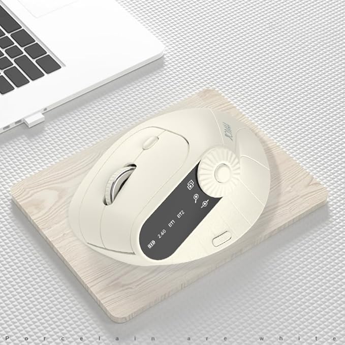 JOMAA Wireless 2.4G &amp Dual Bluetooth Three-Channel Ergonomic Vertical Mouse Adjustable DPI Multi-Function Turntable for PC Laptop MacBook Rechargeable (Beiga)