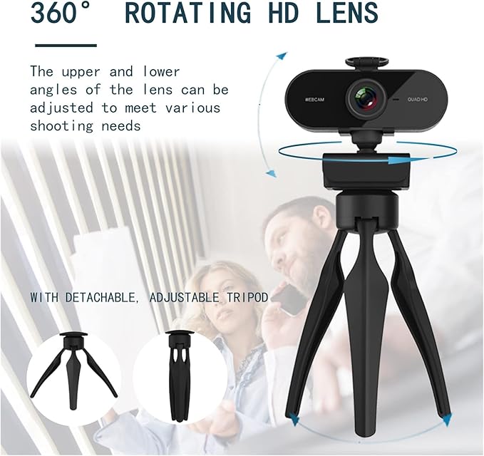 Web Camera Webcam 2K Full HD Web Camera with Microphone USB Plug Video Web Cam for PC Computer Laptop Mini Cam Accessories Gamer Webcast for Gaming Video Calling Recording