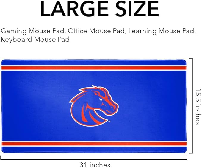 Boise State University BSU Broncos Primary Logo Stripes Large Gaming Mouse Pad Desk Mat with Stitched Edges Non-Slip Base for Gamer Home and Office 31.5 x 15.7