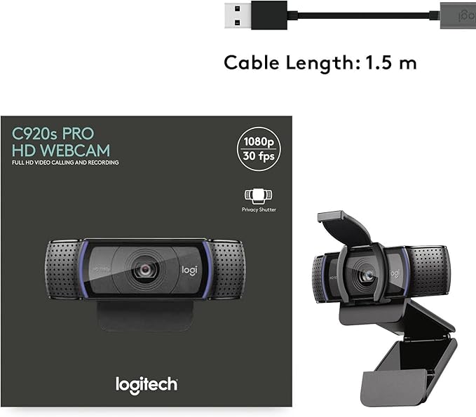 Logitech Webcam HD Pro C920S 1080p USB 960-001252 (1080p USB Include Cover to Lens)
