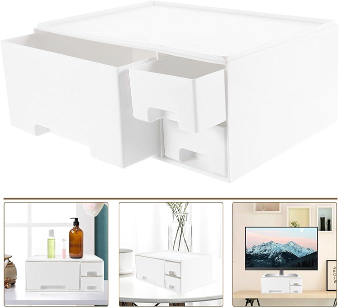 Heightening Monitor Rack with Storage Multifunctional White Elevated Computer Stand for Office and Home Comfortable Neck Relief Desktop Organizer for Laptop