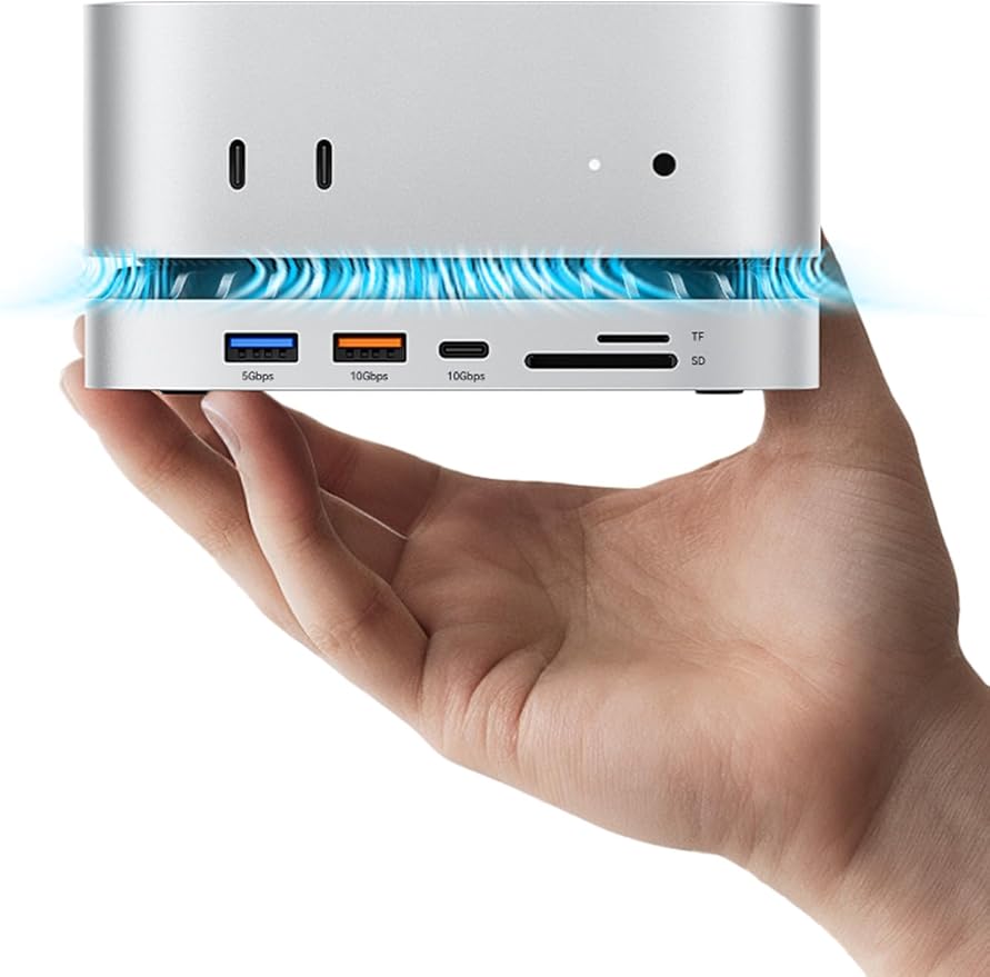 MOVE SPEED mini M4 Dock with 1TB NVMe SSD 10 in 1 Aluminum Stand Hub 10Gbps USB-C/A 4K60Hz HDMI SD/TF Reader Space-Saving Vertical Design