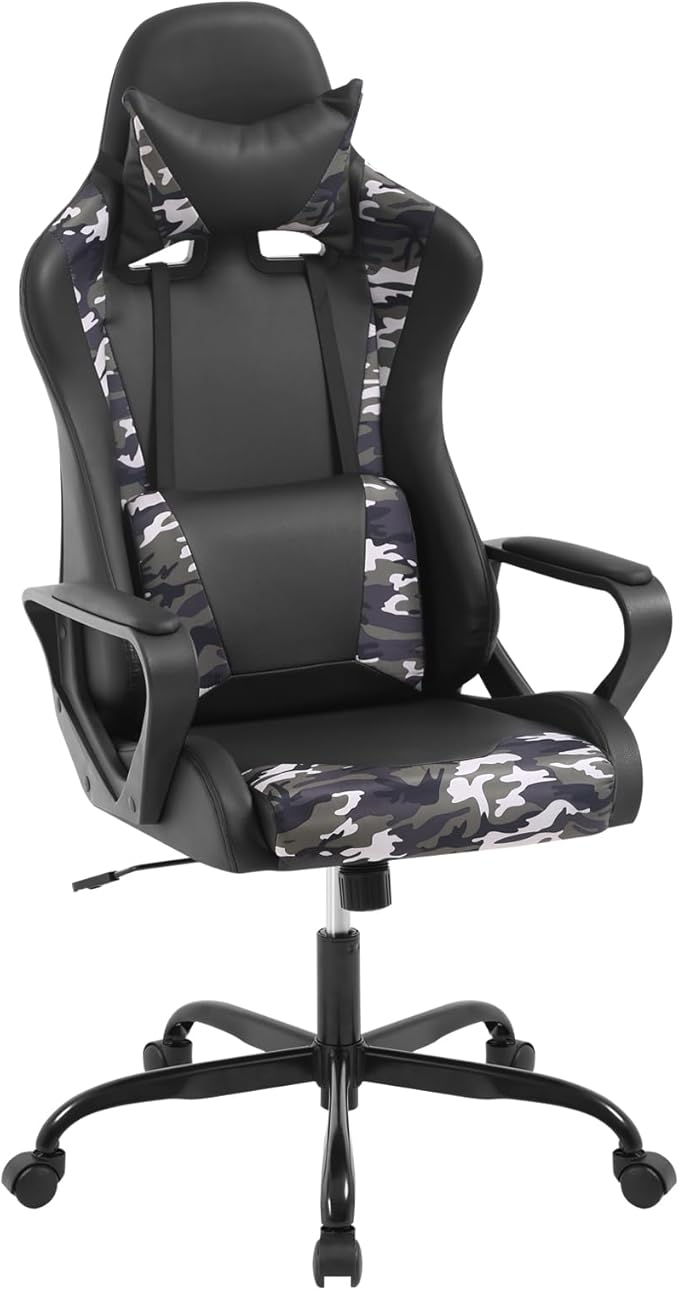 Camo Gaming Chair | Ergonomic High Back Desk Chair Racing Style with Lumbar Support Headrest &amp Arms - Heavy Duty Swivel Computer Chair for Office