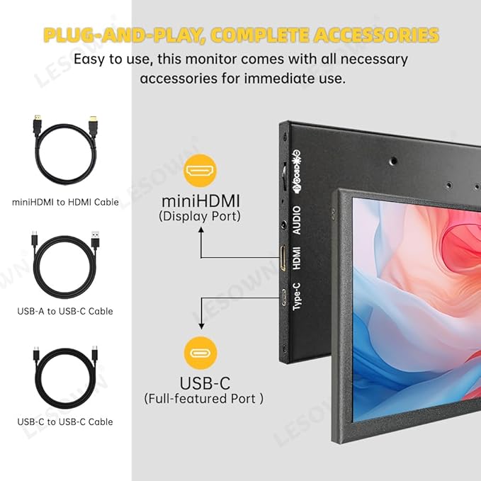 7 inch Small Portable USB C Monitor 7 Capacitive Touchscreen HD 1024x600 IPS Secondary Sub Screen mini LCD Display with Speakers for Laptop PC Smartphone