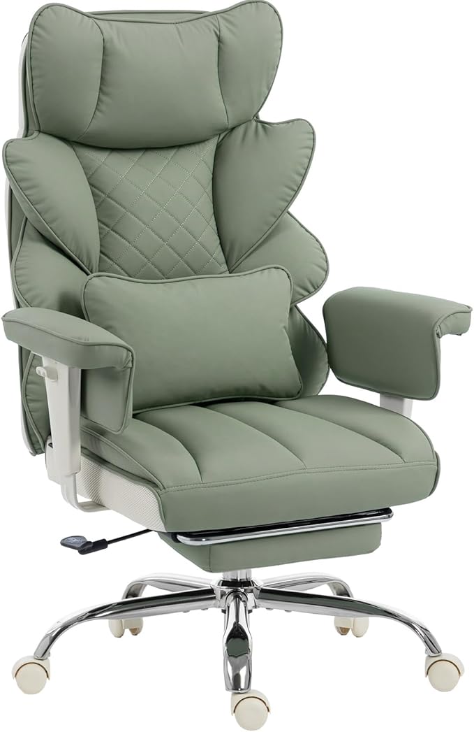 Dowinx Big and Tall Office Chair with Pocket Springs CushionHigh Back Computer Gaming Chairs with Adjustable ArmrestsExecutive Desk Chairs with Lumbar Support and FootrestPU Leather-Green