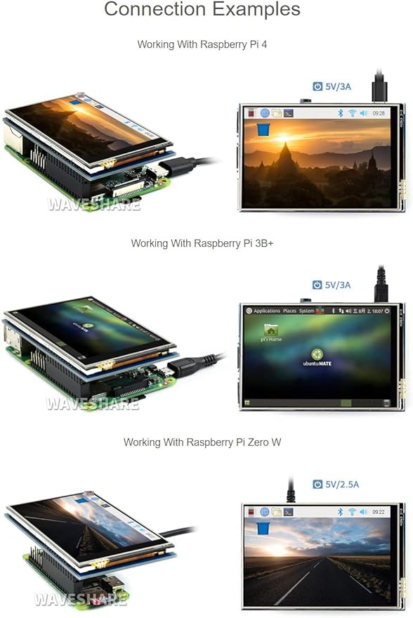 Waveshare 3.5inch Resistive Touch Display Compatible with Raspberry Pi 5/4B/3B/Zero/Zero W/Zero 2W/Pico/Pico W/Pico WH 480×320 IPS Screen SPI
