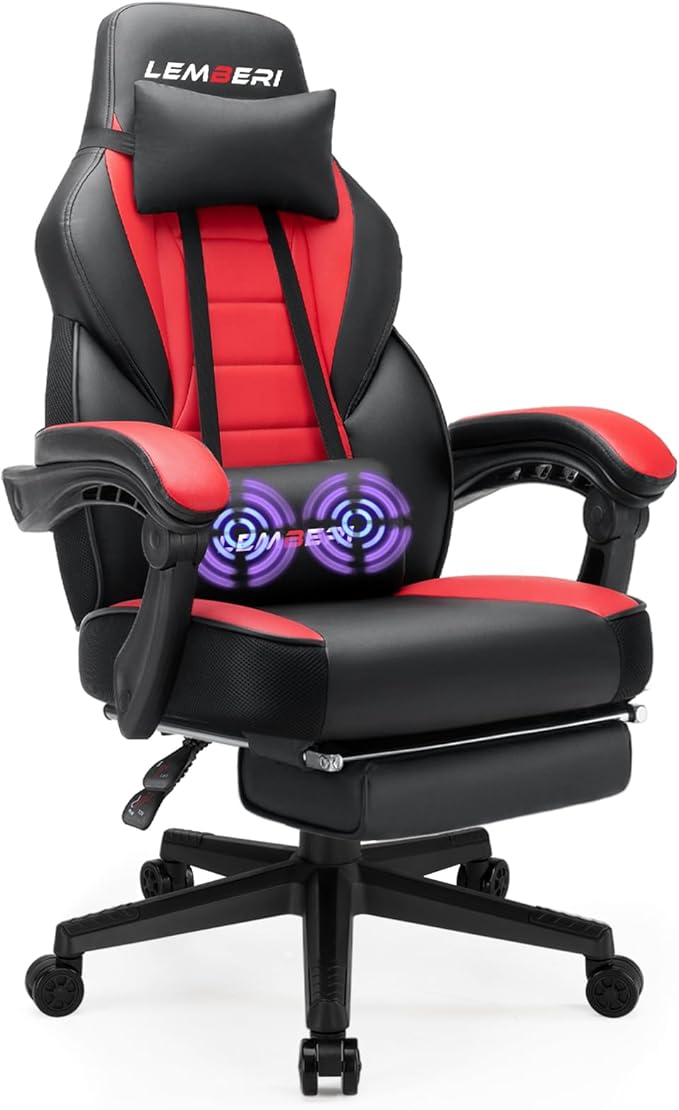 LEMBERI Video Game Chairs with footrest Big and Tall Gamer Chair for Adults 400lb Capacity Racing Style Computer Chair with Headrest and Lumbar Support
