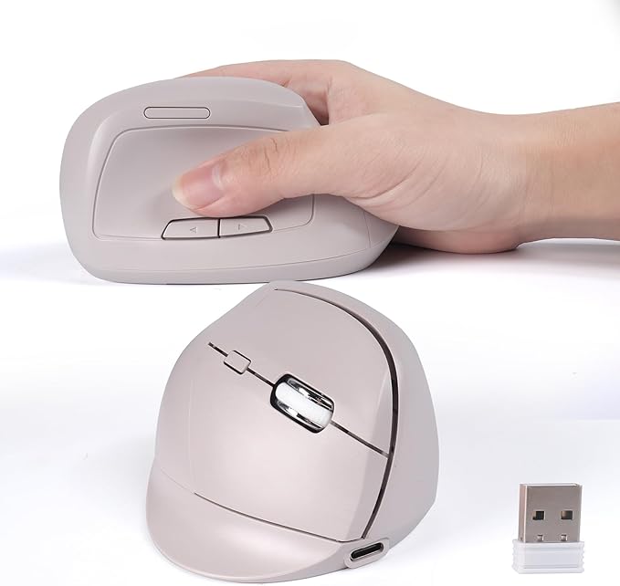 Bluetooth Wireless Vertical Mouse - Ergonomic Design Rechargeable with Type-C Silent Operation for Office and Home Use Ideal for Professionals &amp Students (Gray)
