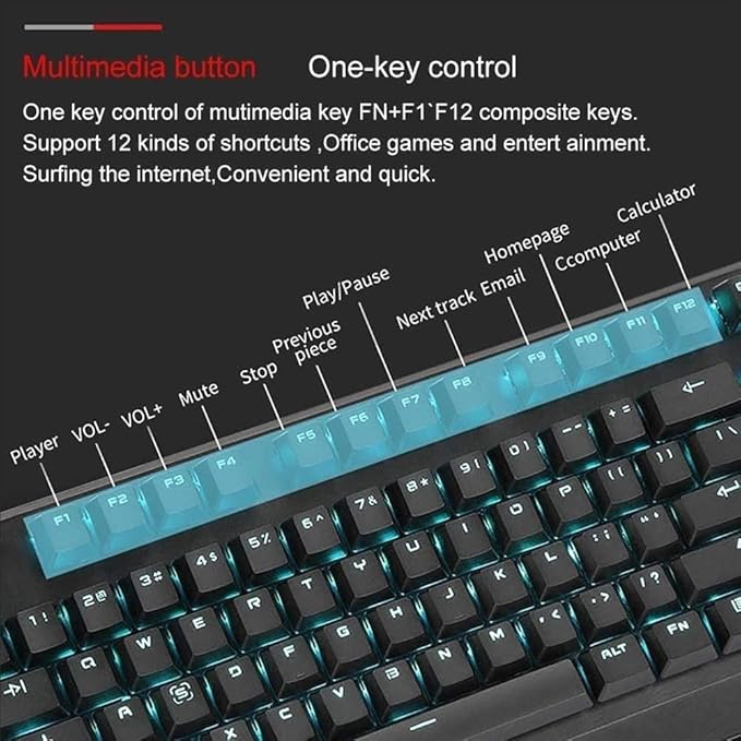 Mechanical Gaming Keyboard USB Wired Keyboard Anti-ghosting Gaming Keyboard Full Size PC Keyboard for Laptop Desktop Computer 104 Key Black